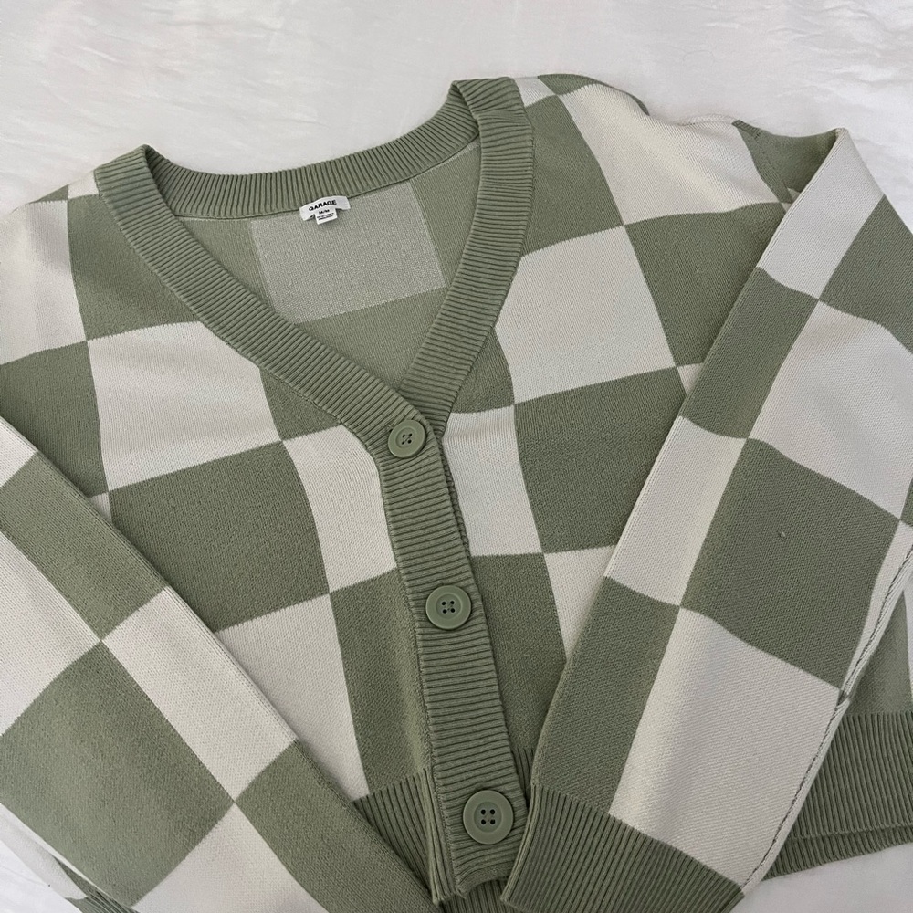 Sage Green Checkered Garage Sweater Set